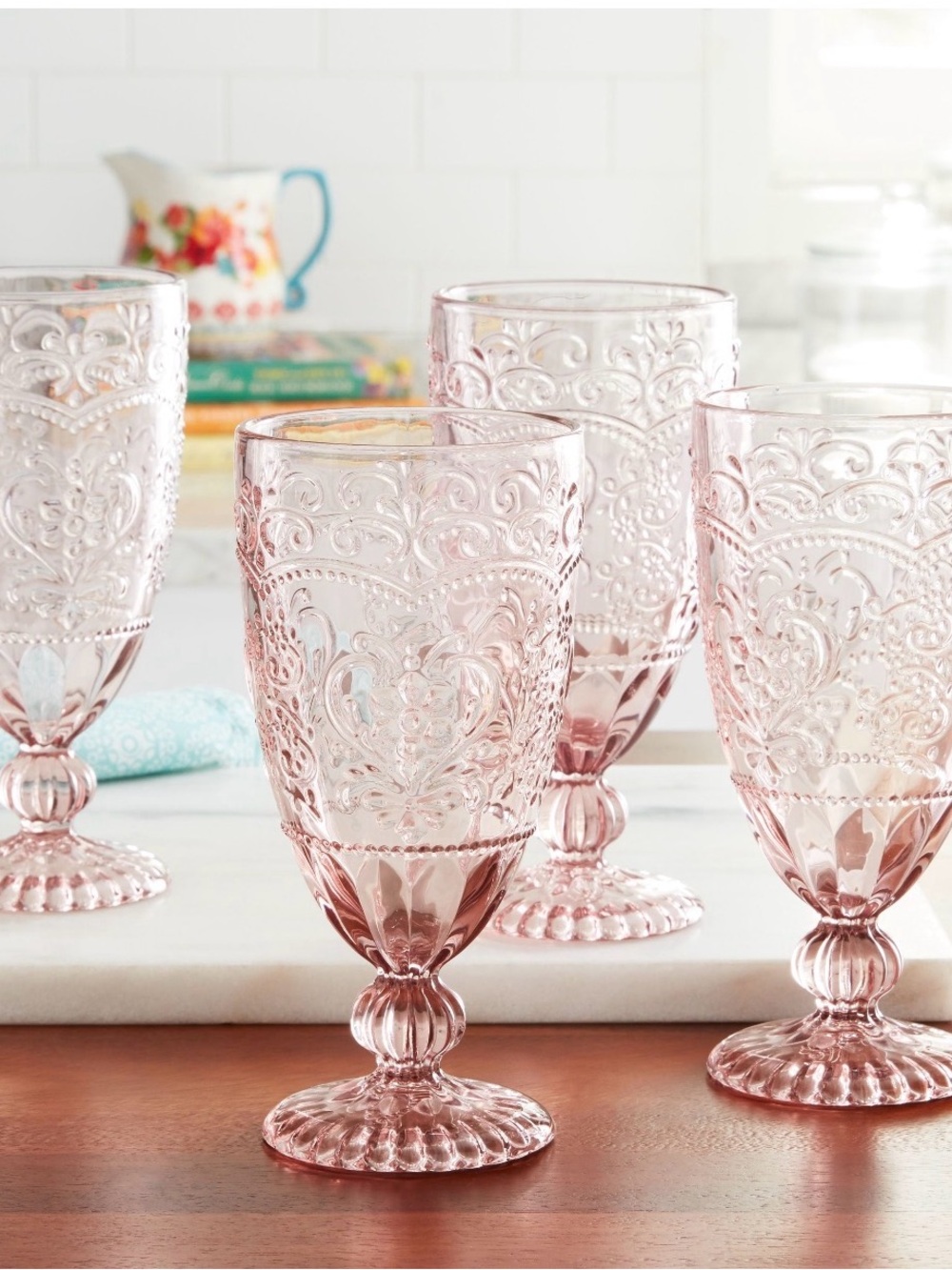 The Pioneer Woman Pink Embossed Goblet Glasses - Set of 4